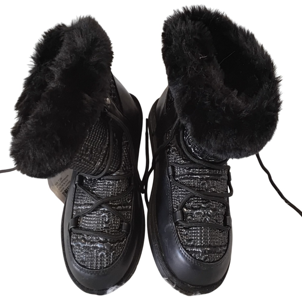 Juicy Couture J Kissme Black Faux Fur Lined Lace Up Boots Womens Size‎ 7.5